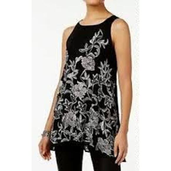 Alfani Floral Embroidered Sleeveless Blouse Black Size L - Picture 1 of 6